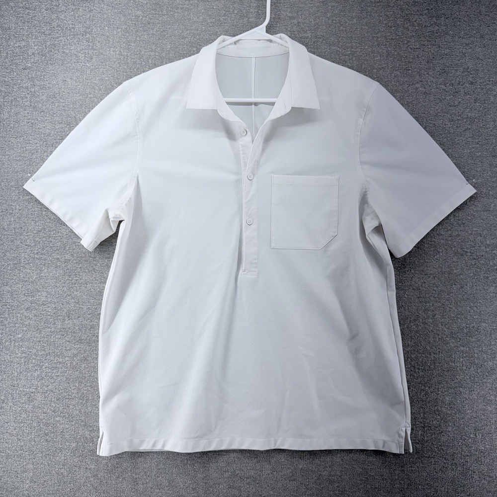 Lululemon Woven Air Popover Shirt Men Size Large White Short Sleeve